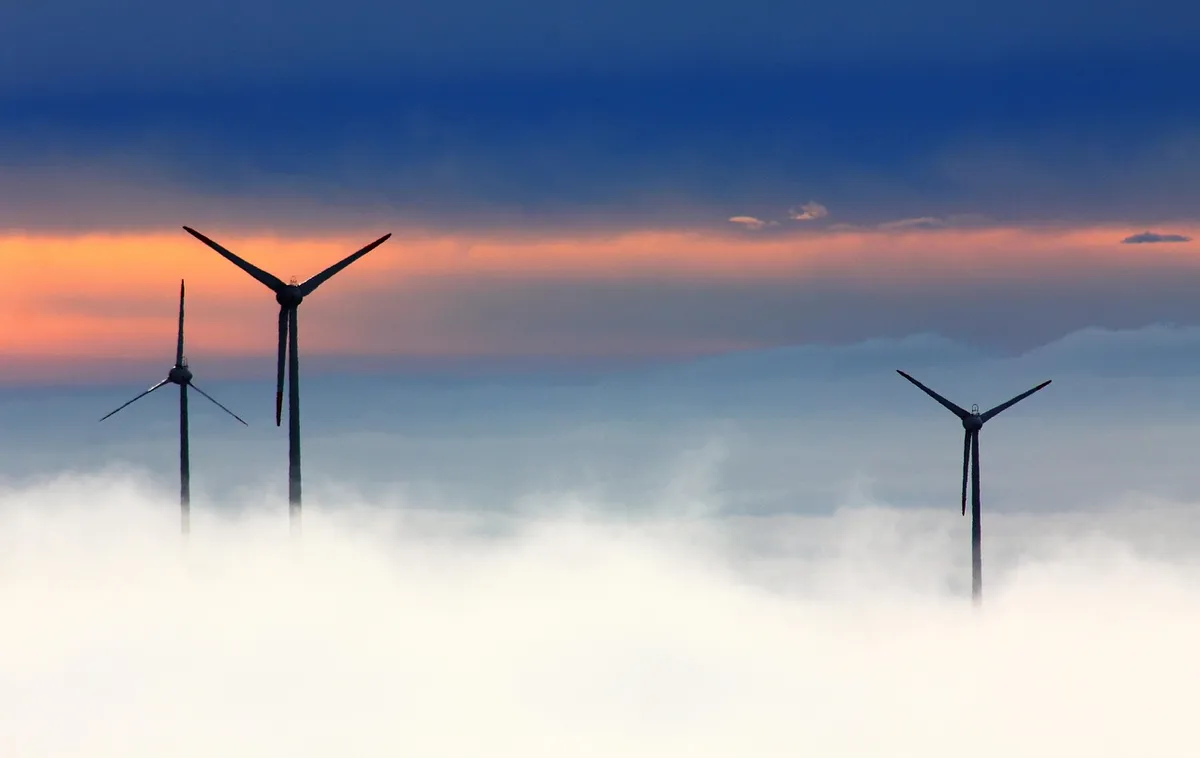 windmills, clouds, fog, wind power, wind park, nature, wind energy, alternative energy, renewable energy, wind turbines, sky